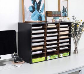 img 3 attached to TQVAI 27-Slot Wood Adjustable Desktop File Organizer, Mail Center, And Paper Storage Cabinet For Home, Office, School, And Classroom Keepers With Black/Archaize Finish