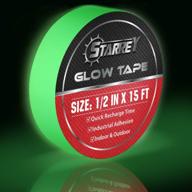 glow in the dark tape - starrey 1/2 in x 15 ft waterproof photoluminescent/luminescent duct tape stickers for halloween party clothes, floors, steps, and exit signs логотип