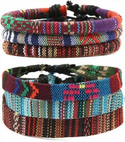 img 3 attached to HZMAN Mix 6 Tribal Wrap Bracelets For Men And Women – Handcrafted Hemp Cords And Ethnic Design Wristbands