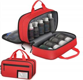img 4 attached to Будьте организованы в пути с органайзером для бутылочек SITHON: красная сумка для хранения лекарств со съемными карманами и ручкой