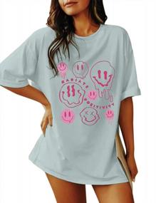 img 4 attached to Women'S Oversized Summer T-Shirt With Funny Smiles Graphic And Letter Print - Meladyan