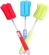 🧽 set of 3 sponge clean brushes – 11.4 inch with adjustable plastic handle, ideal for cleaning coffee glasses, pots, milk cups, mugs, wine bottles, baby bottles, and kitchen utensils - dish washing and feeding-bottle cleaning tool (random color) logo