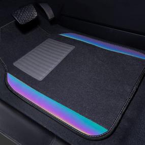 img 1 attached to CAR-GRAND Universal Fit Carpet and Reflective Leather Car Floor Mats, Set of 4 (Black): Ultimate Protection with Superior Style