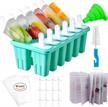 12-piece silicone popside mold set: bpa-free reusable popsicle molds with recipes, funnel, brush, 24 sticks, and 50 bags (green) logo