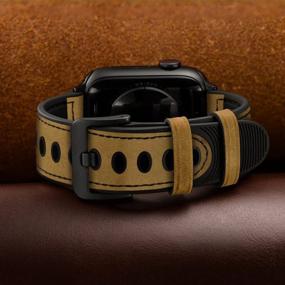 img 1 attached to OUHENG Compatible With Apple Watch Band 49Mm 45Mm 44Mm 42Mm, Sweatproof Genuine Leather And Rubber Hybrid Band For IWatch Ultra Series 8 7 6 5 4 3 2 1 SE2 SE, Retro Brown Band With Black Adapter 2.0
