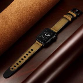 img 2 attached to OUHENG Compatible With Apple Watch Band 49Mm 45Mm 44Mm 42Mm, Sweatproof Genuine Leather And Rubber Hybrid Band For IWatch Ultra Series 8 7 6 5 4 3 2 1 SE2 SE, Retro Brown Band With Black Adapter 2.0