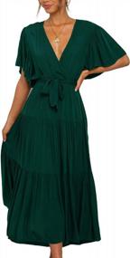 img 4 attached to Женское шифоновое макси-платье с v-образным вырезом и завязками на талии - повседневные летние струящиеся длинные платья от SHIBEVER (S-XL)