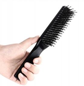 img 4 attached to Boar Bristle Hair Brush For Women Men, Boar & Nylon Bristle Paddle Hairbrush For Wet, Dry Thin Thick Curly Hair Smoothing Styling Detangling, Black