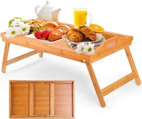 img 4 attached to Versatile Moclever Bamboo Breakfast Tray Table With Folding Legs - Ideal For Meals, Parties, Reading, And Working