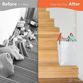 img 2 attached to 🧺 Stylish and Practical Stair Basket Organizer for Wooden and Carpeted Stairs with Leather Handles – Perfect for Laundry, Toys, and Home/Office Decor+