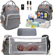 versatile akshomz baby diaper bag backpack for boys & girls - all-in-one diaper bag with changing station, usb port, crib net, changing bassinet pad, stroller straps, insulated pockets - waterproof, grey bag logo