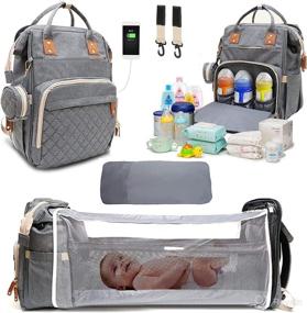 img 4 attached to Versatile Akshomz Baby Diaper Bag Backpack for Boys & Girls - All-in-One Diaper Bag with Changing Station, USB Port, Crib Net, Changing Bassinet Pad, Stroller Straps, Insulated Pockets - Waterproof, Grey Bag