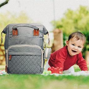img 1 attached to Versatile Akshomz Baby Diaper Bag Backpack for Boys & Girls - All-in-One Diaper Bag with Changing Station, USB Port, Crib Net, Changing Bassinet Pad, Stroller Straps, Insulated Pockets - Waterproof, Grey Bag