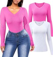 women's 2 piece v neck stretch fitted underscrubs layer tees shirts - oqq long sleeve tops logo
