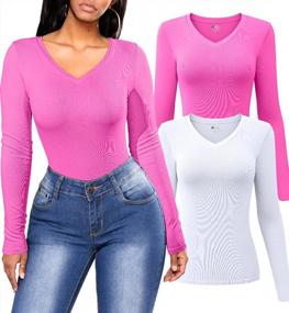 img 4 attached to Women'S 2 Piece V Neck Stretch Fitted Underscrubs Layer Tees Shirts - OQQ Long Sleeve Tops