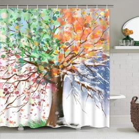 img 1 attached to Watercolor Tree Shower Curtain Set - 4 Piece Colorful Blooming Branches Bathroom Kit With Non-Slip Rug, Toilet Lid Cover, And Bath Mat, Waterproof Design With 12 Hooks Included