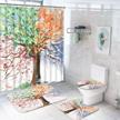 watercolor tree shower curtain set - 4 piece colorful blooming branches bathroom kit with non-slip rug, toilet lid cover, and bath mat, waterproof design with 12 hooks included logo