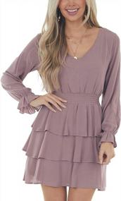 img 4 attached to Smocked Waist Tiered Mini Dress With V-Neck, Open Back And Long Sleeves For Women By Minclouse