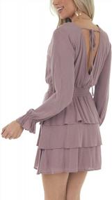 img 3 attached to Ярусное мини-платье с присборенной талией, V-образным вырезом, открытой спиной и длинными рукавами для женщин от Minclouse