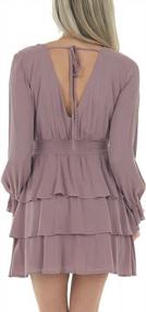 img 2 attached to Smocked Waist Tiered Mini Dress With V-Neck, Open Back And Long Sleeves For Women By Minclouse