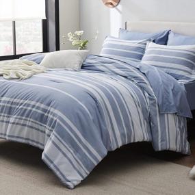 img 2 attached to Queen Size 7-Piece Blue & White Striped Bed In A Bag Comforter Set - All Season Bedding With 2 Pillow Shams, Flat Sheet, Fitted Sheet And 2 Pillowcases