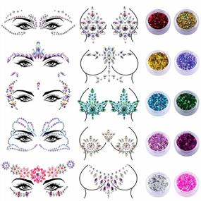 img 4 attached to 10 Sheets Self Adhesive Face Jewels Stickers With 10 Jars Chunky Glitter For Festival Rave Carnival Party