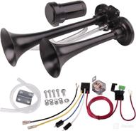 🚛 aolihan truck train horns kit, 12v 150db super loud car air horn, dual trumpet motorcycle train horn with compressor for 12v vehicles (black double tube horn with wire) логотип