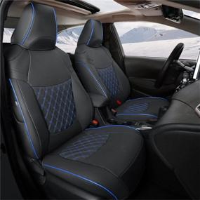 img 4 attached to Toyota Corolla Hybrid 2020-2023 Faux Leather Car Seat Covers - Giant Panda Customized Full Set (Black+Blue)
