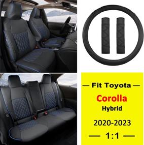 img 3 attached to Toyota Corolla Hybrid 2020-2023 Faux Leather Car Seat Covers - Giant Panda Customized Full Set (Black+Blue)
