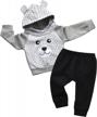adorable little bear toddler boys outfit: long sleeve hoodie tops and pants set logo