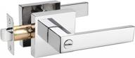 contemporary privacy door levers in polished chrome for bedroom and bathroom - square interior door handles set, with decoriten brand finish - 1 pack logo