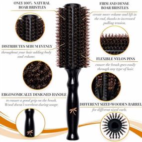 img 3 attached to Add Volume And Body To Your Hair With Belula Boar Bristle Round Brush Set: Large 2.7” Wooden Barrel, Free Hair Clips & Travel Bag Included!