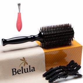 img 4 attached to Add Volume And Body To Your Hair With Belula Boar Bristle Round Brush Set: Large 2.7” Wooden Barrel, Free Hair Clips & Travel Bag Included!