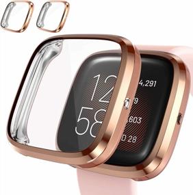 img 4 attached to Tensea 2-Pack Full Coverage Screen Protector And Soft Bumper For Fitbit Versa 2 - Rose Gold