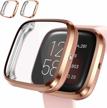 tensea 2-pack full coverage screen protector and soft bumper for fitbit versa 2 - rose gold logo