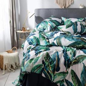 img 2 attached to Green Leaves Tropical Duvet Cover Set Queen Long Staple Cotton Floral Bedding Set Full Reversible 3 Pcs Leaves Comforter Cover Set 1 Duvet Cover With 2 Pillowcases Queen Bedding Collection