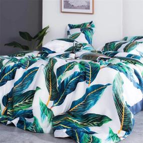 img 3 attached to Green Leaves Tropical Duvet Cover Set Queen Long Staple Cotton Floral Bedding Set Full Reversible 3 Pcs Leaves Comforter Cover Set 1 Duvet Cover With 2 Pillowcases Queen Bedding Collection