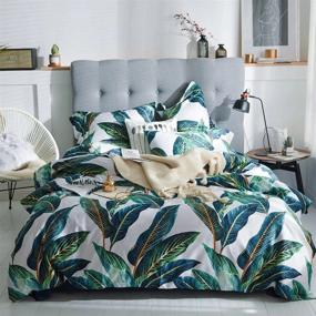 img 4 attached to Green Leaves Tropical Duvet Cover Set Queen Long Staple Cotton Floral Bedding Set Full Reversible 3 Pcs Leaves Comforter Cover Set 1 Duvet Cover With 2 Pillowcases Queen Bedding Collection