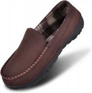 men's brown suede moccasin slippers with memory foam, anti-skid, indoor/outdoor & driving loafers - festooned house slippers, size 11 logo