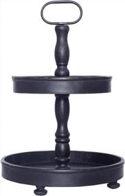 img 4 attached to Farmhouse 2 Tiered Tray Stand With Metal Handle - MAONAME Distressed Black Wood Tier Tray Decor For Coffee Bar And Kitchen Countertops, Perfect Wooden Tiered Tray For Home Decoration