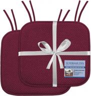 h.versailtex memory foam chair pads 2 pack - 16x16 inch soft seat cushions non slip with sbr backing & straps - durable mats for lounge, kitchen, burgundy logo
