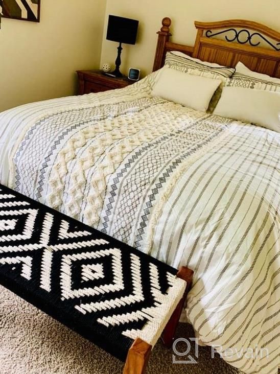 img 1 attached to Mid Century Modern Design Duvet Set - INK+IVY Nea - 100% Cotton, All Season Comforter Cover Bedding Set With Matching Shams, Full/Queen Size, Stripes Teasel Ivory - 3 Piece Set review by Niranjan Reynolds