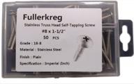 50pack #8 x 1-1/2" phillips drive self-tapping stainless steel wood screws - fullerkreg 18-8 (304) bright finish full thread logo