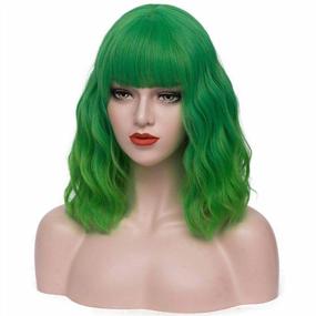 img 1 attached to Stylish Short Green Curly Wavy Bob Hair Wig With Bangs For Women - Perfect For St.Patrick'S Day Party And Halloween Costume - Soft And Natural-Looking Mersi Green Wig S046GR
