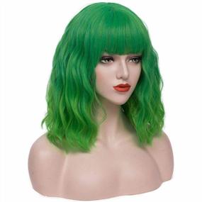 img 2 attached to Stylish Short Green Curly Wavy Bob Hair Wig With Bangs For Women - Perfect For St.Patrick'S Day Party And Halloween Costume - Soft And Natural-Looking Mersi Green Wig S046GR