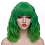 stylish short green curly wavy bob hair wig with bangs for women - perfect for st.patrick's day party and halloween costume - soft and natural-looking mersi green wig s046gr logo
