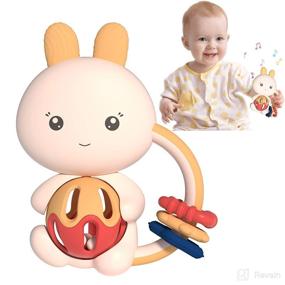 img 4 attached to 🐰 Alilo Rabbit Baby Rattles: Soothing Baby Toys for Newborns (3-12 Months), with Textured Ears, Teether, and Grip Training Rings - Enhancing Sensory Development