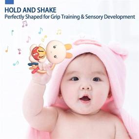 img 3 attached to 🐰 Alilo Rabbit Baby Rattles: Soothing Baby Toys for Newborns (3-12 Months), with Textured Ears, Teether, and Grip Training Rings - Enhancing Sensory Development