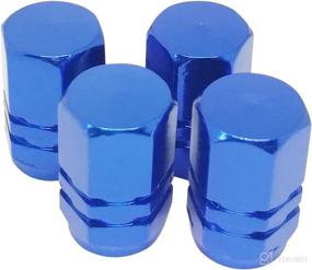 img 4 attached to Mavota 4 PCS Style Polished Aluminum Chrome Tire Valve Stem Caps (Blue)