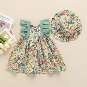 img 3 attached to Bohemia Princess Beach Sundress Set: Floral A-Line Dress With Ruffled Sleeves, Matching Hat, And Mini Length For Infant Baby Girls